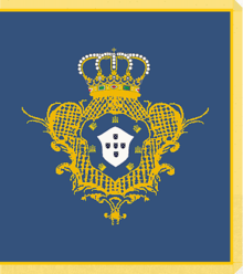 Bandeira da Câmara com fundo azul e logo imperial dourado ao centro 